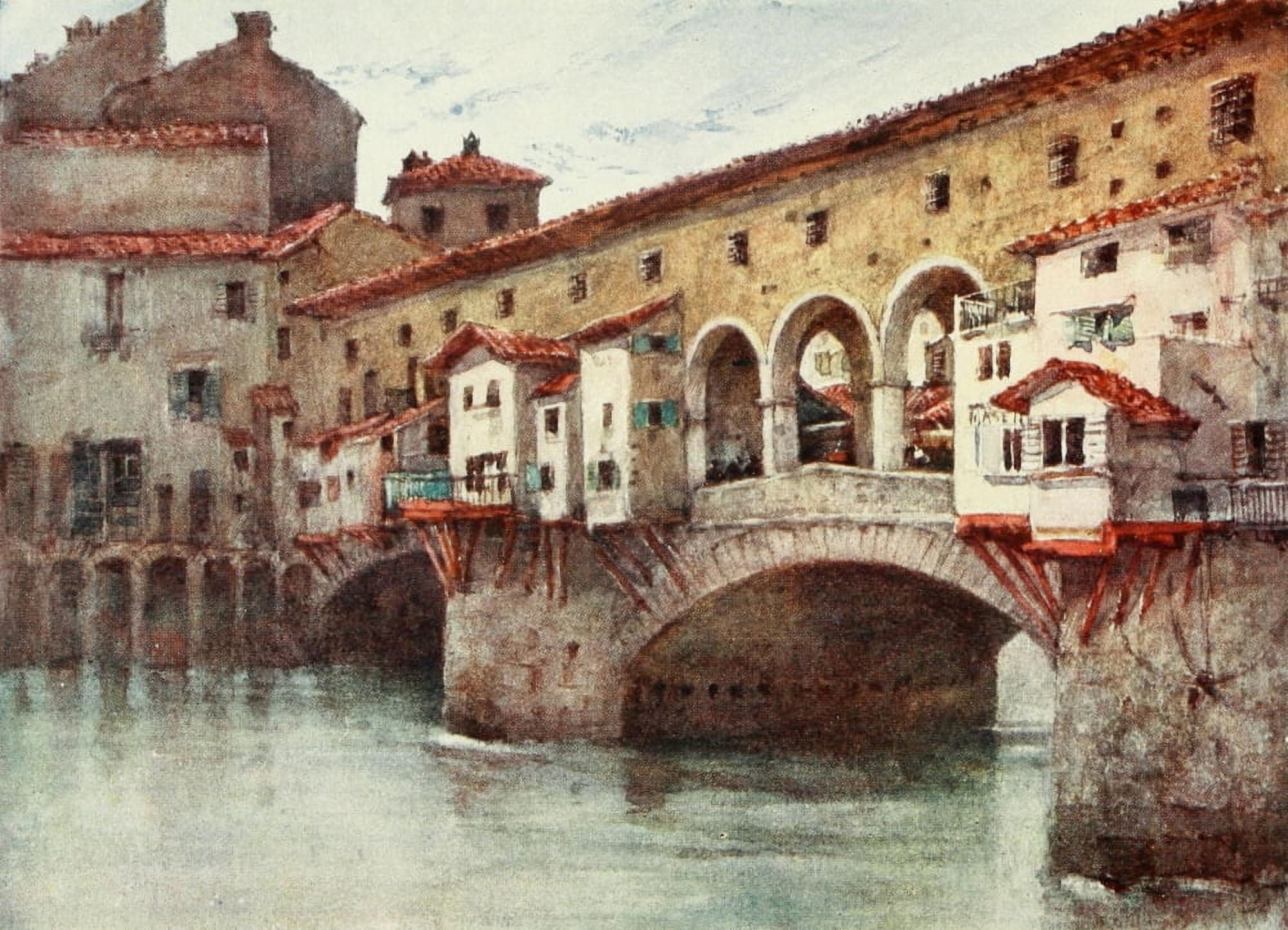 Florence & some Tuscan Cities 1905 East side of the Ponte Vecchio Canvas Art - RC Goff (18 x 24)