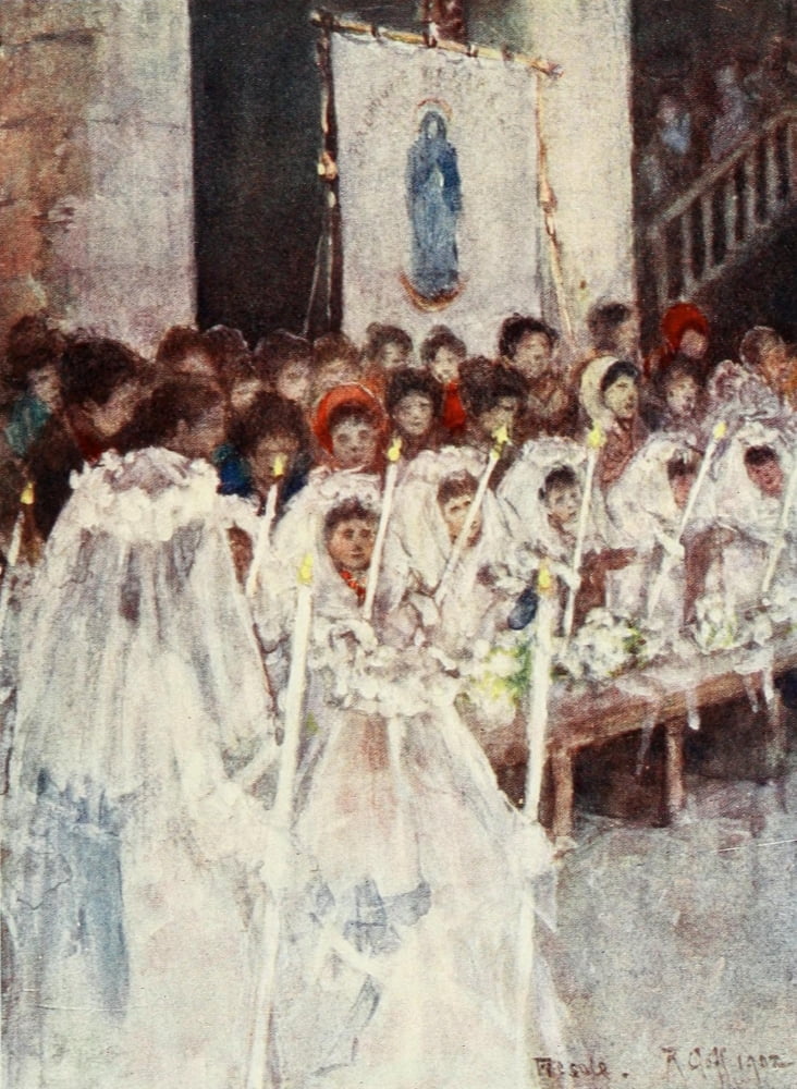Florence & some Tuscan Cities 1905 First Communion in Fiesole Cathedral Canvas Art - RC Goff (18 x 24)