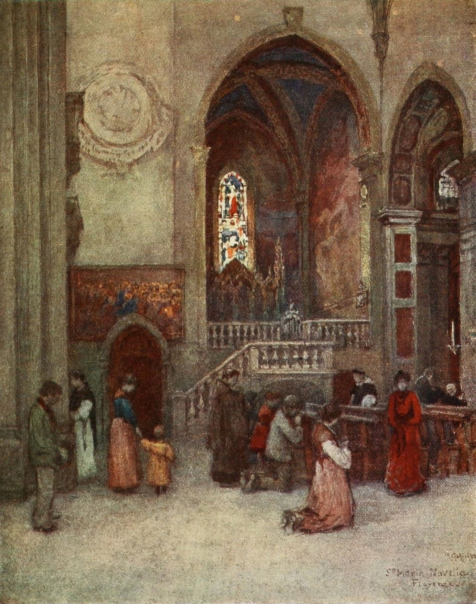 Florence & some Tuscan Cities 1905 Inside church of Santa Maria Novella Canvas Art - RC Goff (18 x 24)