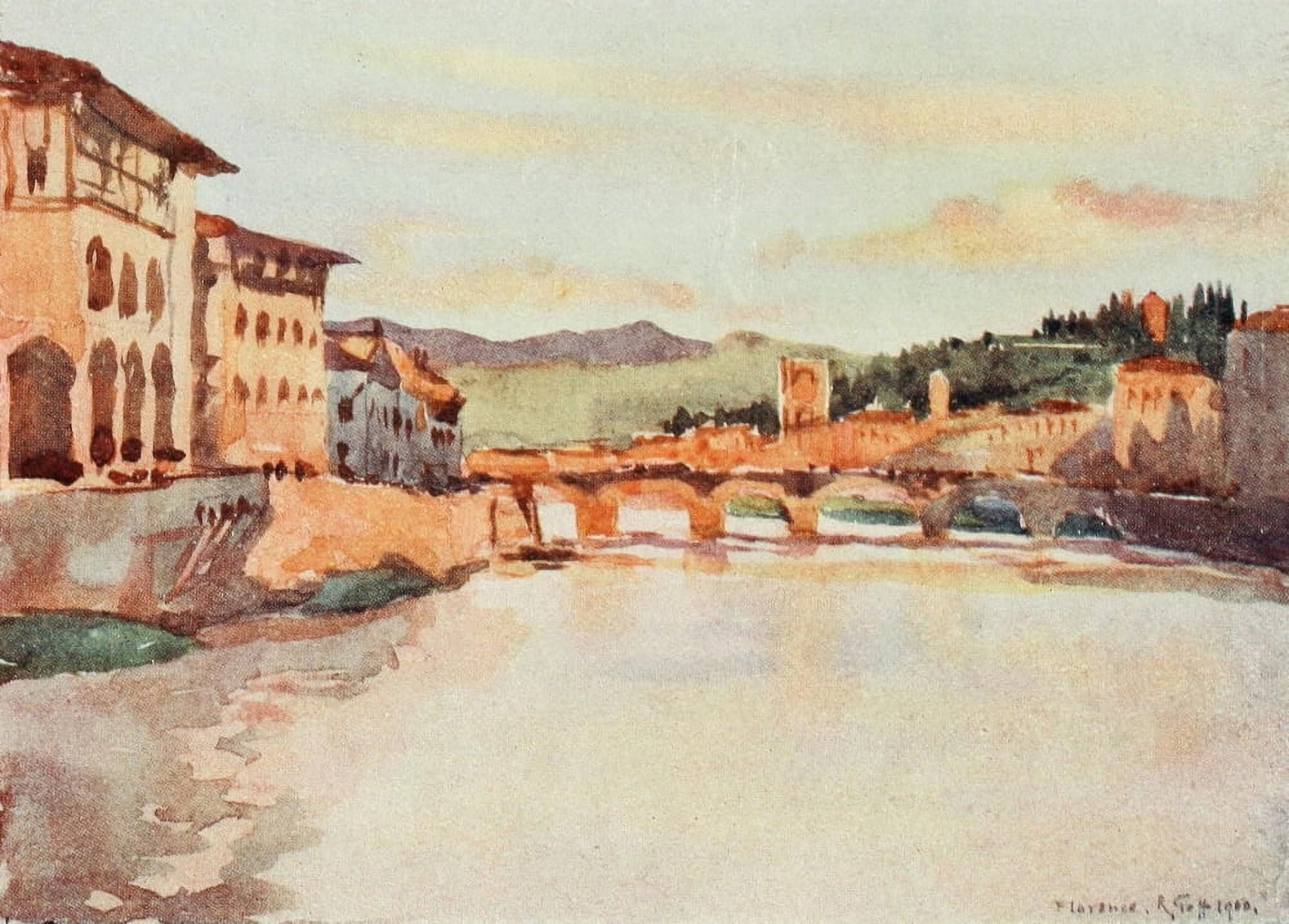 Florence & some Tuscan Cities 1905 Looking east from the Ponte Vecchio Canvas Art - RC Goff (18 x 24)