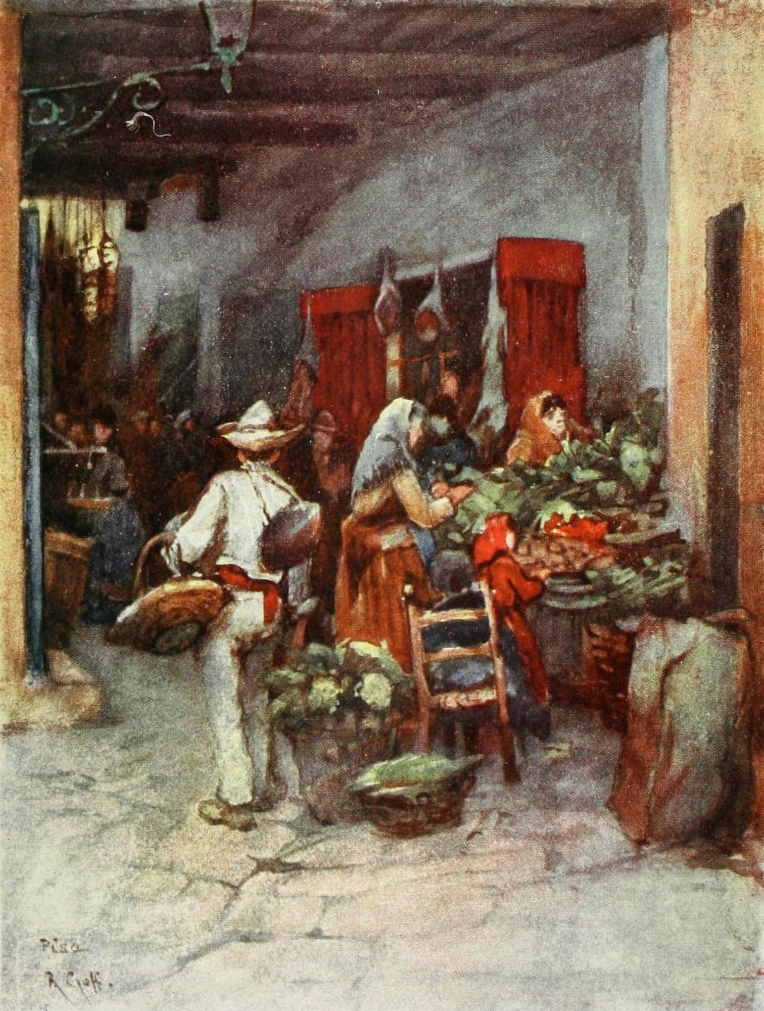 Florence & some Tuscan Cities 1905 Market place Pisa Canvas Art - RC Goff (24 x 36)