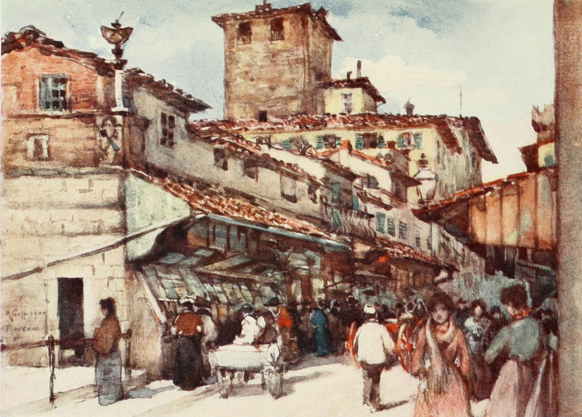 Florence & some Tuscan Cities 1905 On the Ponte Vecchio Canvas Art - RC Goff (18 x 24)