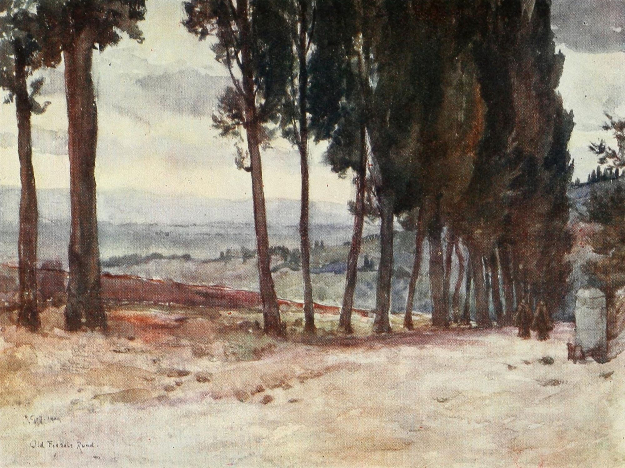 Florence & some Tuscan Cities 1905 On the old road to Fiesole Canvas Art - RC Goff (18 x 24)