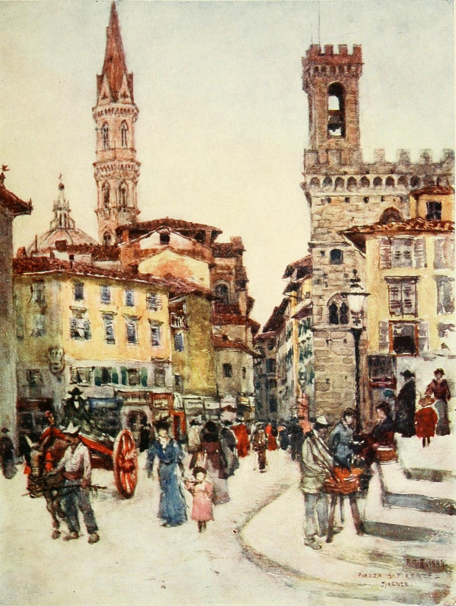Florence & some Tuscan Cities 1905 Piazza S Firenze Canvas Art - RC Goff (24 x 36)