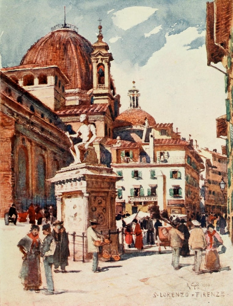 Florence & some Tuscan Cities 1905 Piazza S Lorenzo Canvas Art - RC Goff (24 x 36)