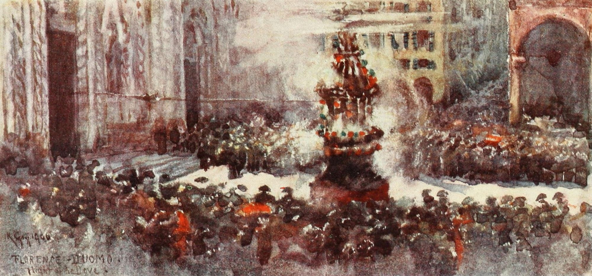 Florence & some Tuscan Cities 1905 Scoppio del Carro Easter feast Canvas Art - RC Goff (24 x 36)