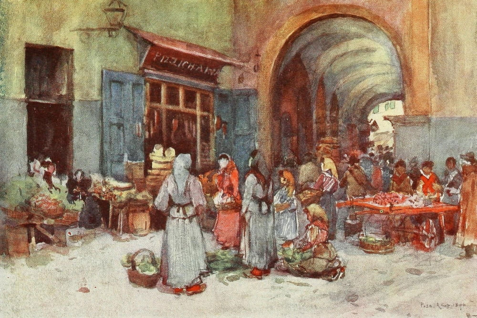 Florence & some Tuscan Cities 1905 Street sellers Pisa Canvas Art - RC Goff (24 x 36)