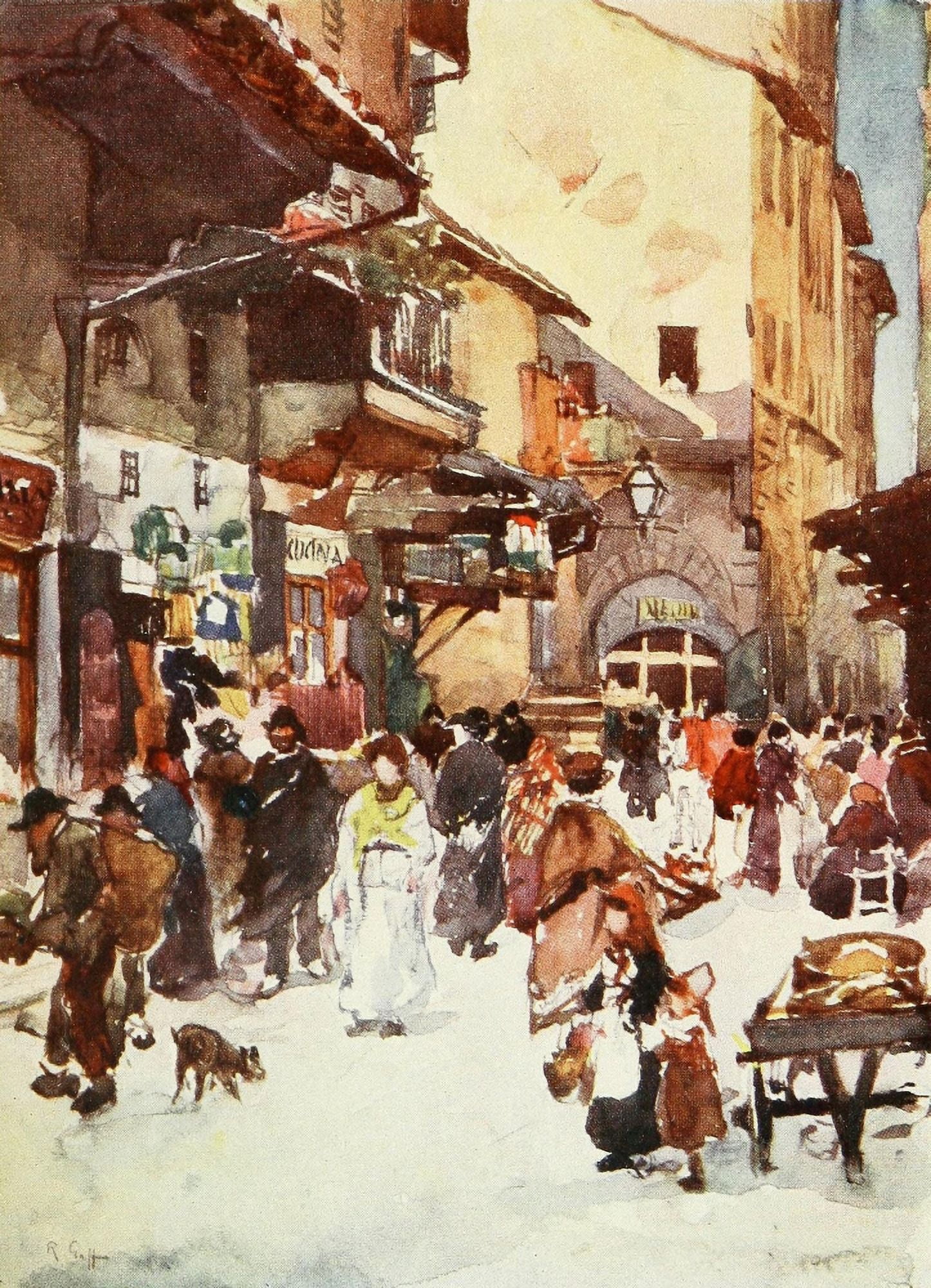 Florence & some Tuscan Cities 1905 Study in the Mercato Vecchio Canvas Art - RC Goff (18 x 24)