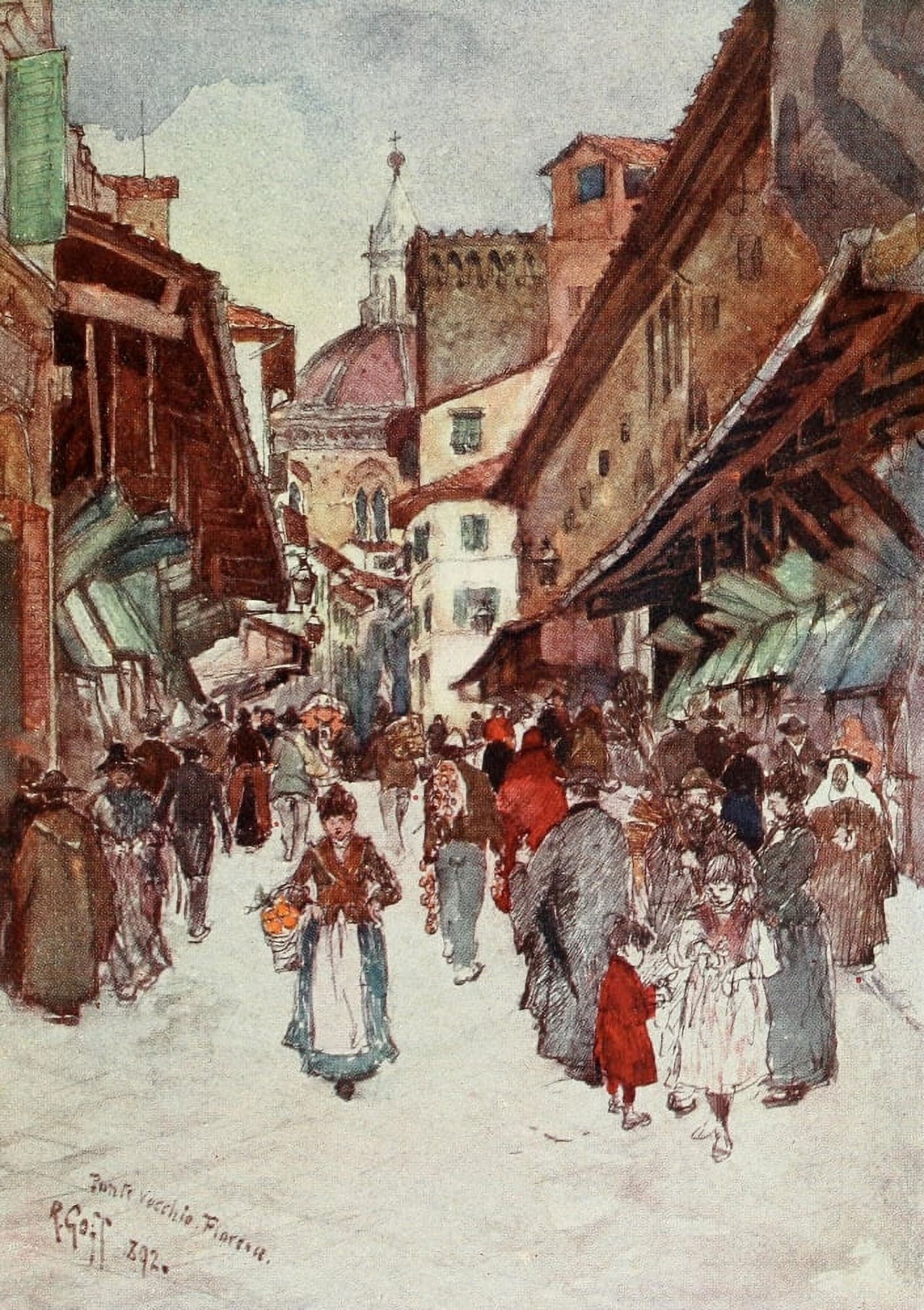 Florence & some Tuscan Cities 1905 The Ponte Vecchio Canvas Art - RC Goff (18 x 24)