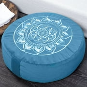 Florensi | Round Meditation Cushion (16"x16"x5") | Large Floor Support Pillow for Yoga, Women & Men | Removable Velvet Cover | Filled with 100% Buckwheat | Bright Blue