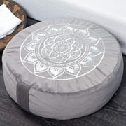 Florensi | Round Meditation Cushion (16"x16"x5") | Large Floor Support Pillow for Yoga, Women & Men | Removable Velvet Cover | Filled with 100% Buckwheat | Gray