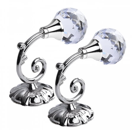 Florenta 2 Pack Phoenix Glass Crystal Curtain Holdbacks Hooks Drapery Tiebacks Tassel Holder,Silver