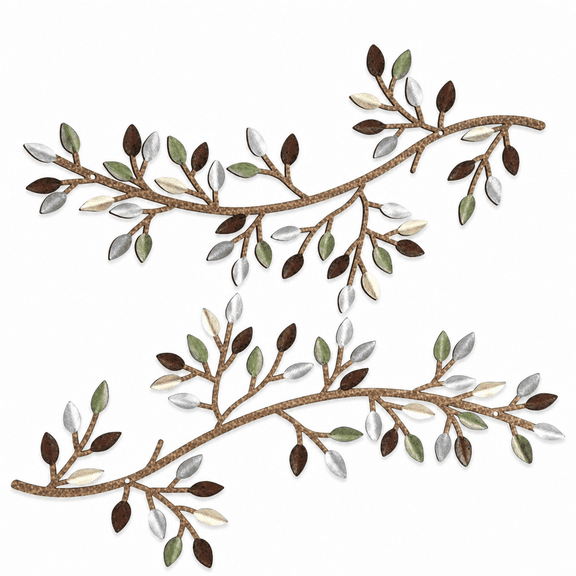 Florenta 2Pcs Metal Tree Leaf Wall Decor Vine Olive Branch Leaf Wall Art Wrought Iron Scroll Sculptures Above the Bed,Living Room,Outdoor Decoration