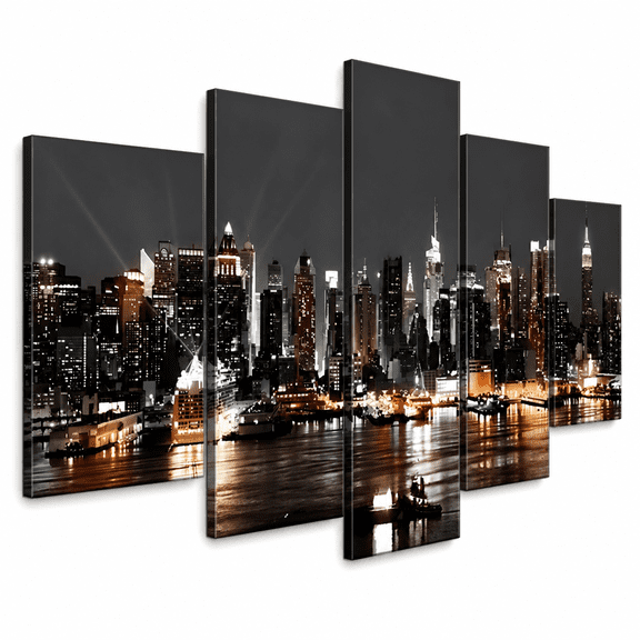 Florenta 5 Pcs Canvas Wall Art Decor Picture Simple Fashion Decorative Painting Wall Painting New York Picture Wall Decor for Living Room Bedroom Home Office Decoration