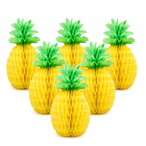 Florenta 6 Pcs 14" Pineapple Decorations for Tropical Flamingo Party,Summer Hawaiian Luau Party Pineapple Honeycomb Tissue Centerpieces for Tables,Hanging Decorations