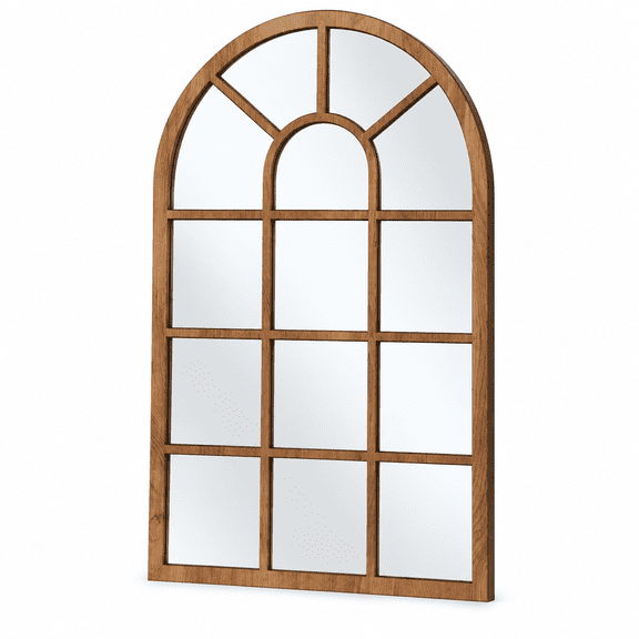 Florenta Arched Mirror Wall Art Simple Windowpane Arch Mirror,Decorative Mirror for Bathroom Farmhouse Entryway,Home Decor Brown