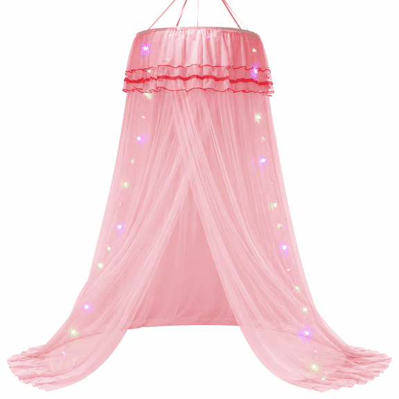 Florenta Bed Canopy with Light,Crib Canopy Curtains,Extra Large Dome Mosquito Net Reading Nook Canopy for Kids Boys Twin Full Queen Size Bed,Fire Retardant Fabric