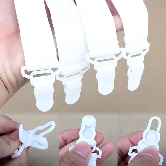 Florenta Bed Sheet Holders Straps Fasteners - 4 Pcs Triangle Sheet Fasteners Fitted Sheet Corner Holder Elastic Adjustable Band Sheet Holders Clip Suspenders Grippers (White)
