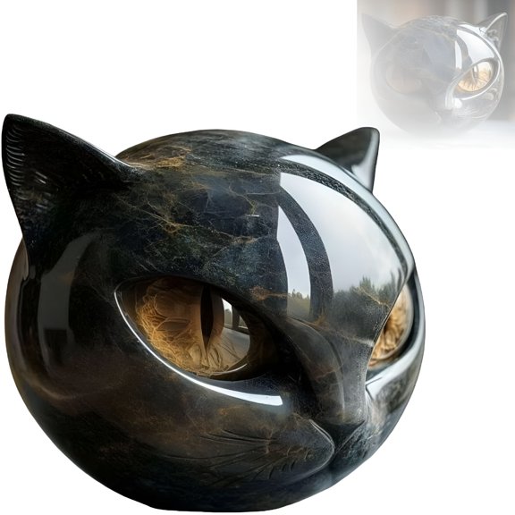 Florenta Black Cat Stone SculptureElegant Home Decor Ready Art PieceHand-Carved Crystals and Healing Stones Carved CatObsidian Cat Figurine for Halloween Decorations Gifts (3.14-Inch)