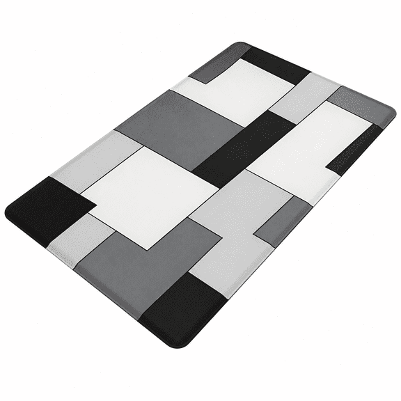 Florenta Black Grey Kitchen Rug Anti-Fatigue Kitchen Mat Abstract Geometric Kitchen Mat 17.3