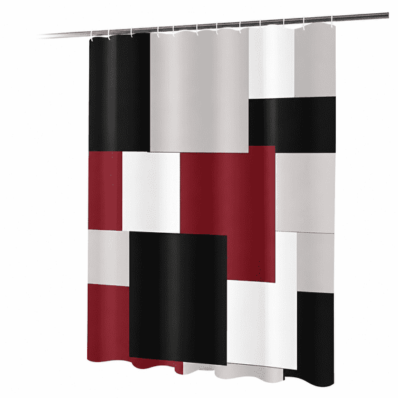 Florenta Burgundy Geometric Shower Curtain,Burgundy Grey Black Geometric Shower Curtain Contemporary Bathroom Curtain Bathtub Home Decor Waterproof Fabric Machine Washable with 12 Hooks