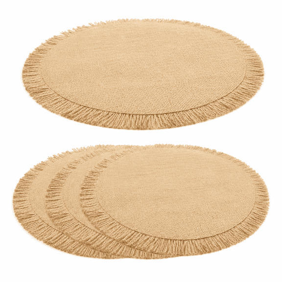 Florenta Dining Table Set of 4 Round Jute Placemats,Natural Jute Boho with Fringed Table Mat for Dining Table,Placemats Rustic Farmhouse Table Circle Dia 38 cm,Environmentally