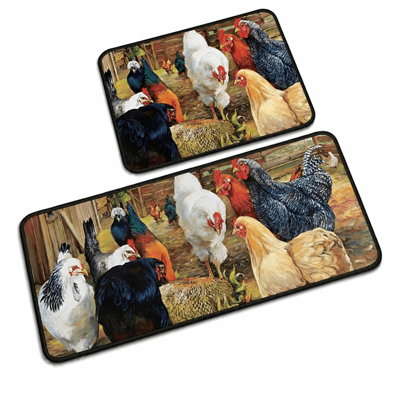 Florenta Farmhouse Rooster Kitchen Mats for Floor Set of 2,Anti Fatigue Mats for Kitchen Floor,Comfort Standing Chicken Kitchen Rugs and Mat,Non-Slip Cushioned Anti Fatigue Rug,17 X 47 + 17 X 30