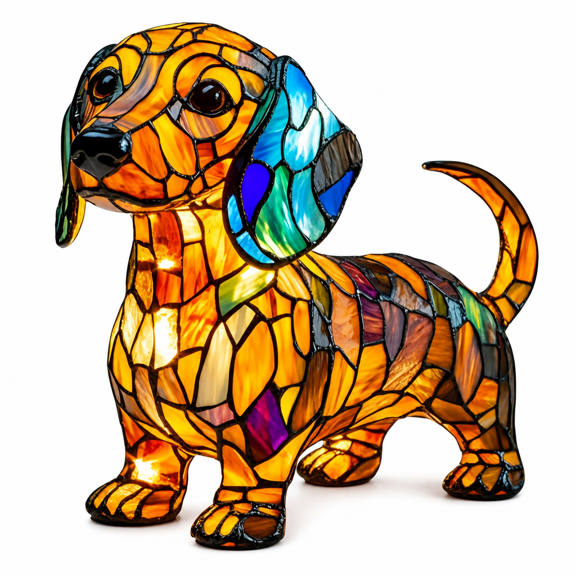 Florenta Halloween Dachshund Lamp,Retro Stained Resin Tabletop Night Light,Dog Series Art Night Light,Dog Lamp Stained Glass,3D Cute Pet LED Table Lamps,Gift for Lovers