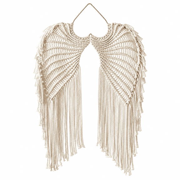 Florenta Handwoven Macrame Angel Wings Tapestry,Wall Hanging Tapestry with Long Tassels,Boho Wall Decor Art,Bohemian Cotton Home Decor for Wedding Office Living Room Bedroom