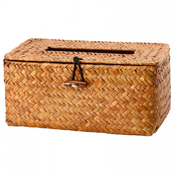 Florenta Rectangular Woven Tissue Box Cover Decorative Seagrass Wicker Tissue Box Holder Rustic Tissue Holder