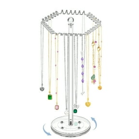 Florenta Rotating Acrylic Necklace Organizer Clear Necklace Stand Jewelry Organizer Display Tree Hanger Rack with Hooks for Necklaces Chain Pendant Bracelets Ring