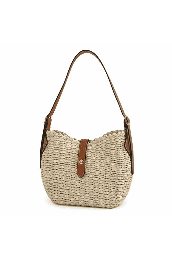 Straw Beach Bags For Women Rattan Shoulder Purse Womens Summer Straw Bucket Bag Woven Raffia Handbag
