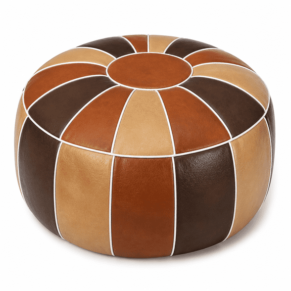 Florenta Unstuffed Handmade Moroccan Round Pouf Foot Stool Ottoman Seat Faux Leather Large Storage Bean Bag Floor Chair Foot Rest for Living Room,Bedroom or Wedding Gifts (Multi Color)