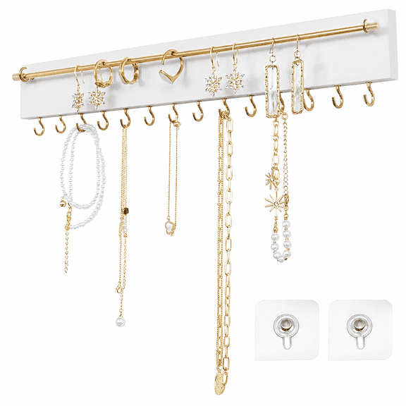 Florenta Wall Mounted Jewelry Organizer Wooden Necklace Holder Hanging Jewelry Storage Organizer for Earrings Bracelets Room Decor