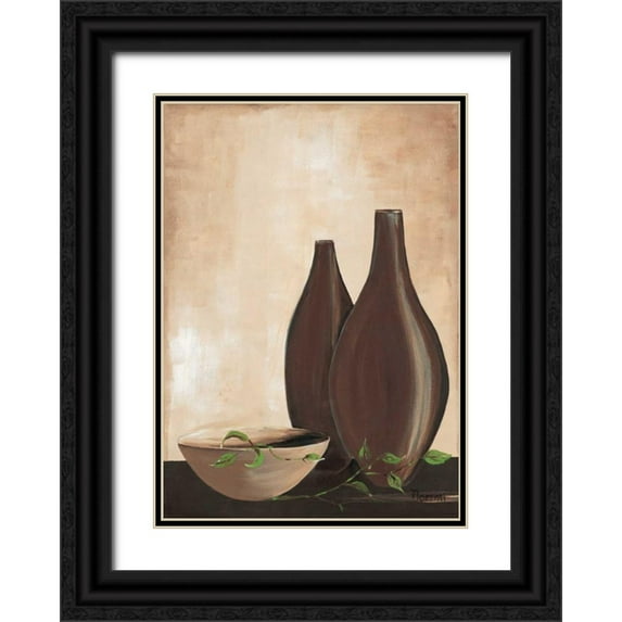 Florenti, Isa 24x32 Black Ornate Wood Framed with Double Matting Museum Art Print Titled - Brown vase IV