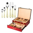 thumbnail image 1 of Florentia Collection 75-Piece Cutlery Set 'Averardo' Luxury Surgical Stainless Steel Silverware Flatware Set 18/10, Service for 12 Person, 24K Gold-Plated Hostess Serving Set in a Cherry Wooden Case, 1 of 4