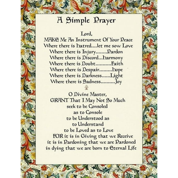 Florentine Border Simple Prayer, Prayer of Peace for Pope Francis, By St. Francis of Assisi poster