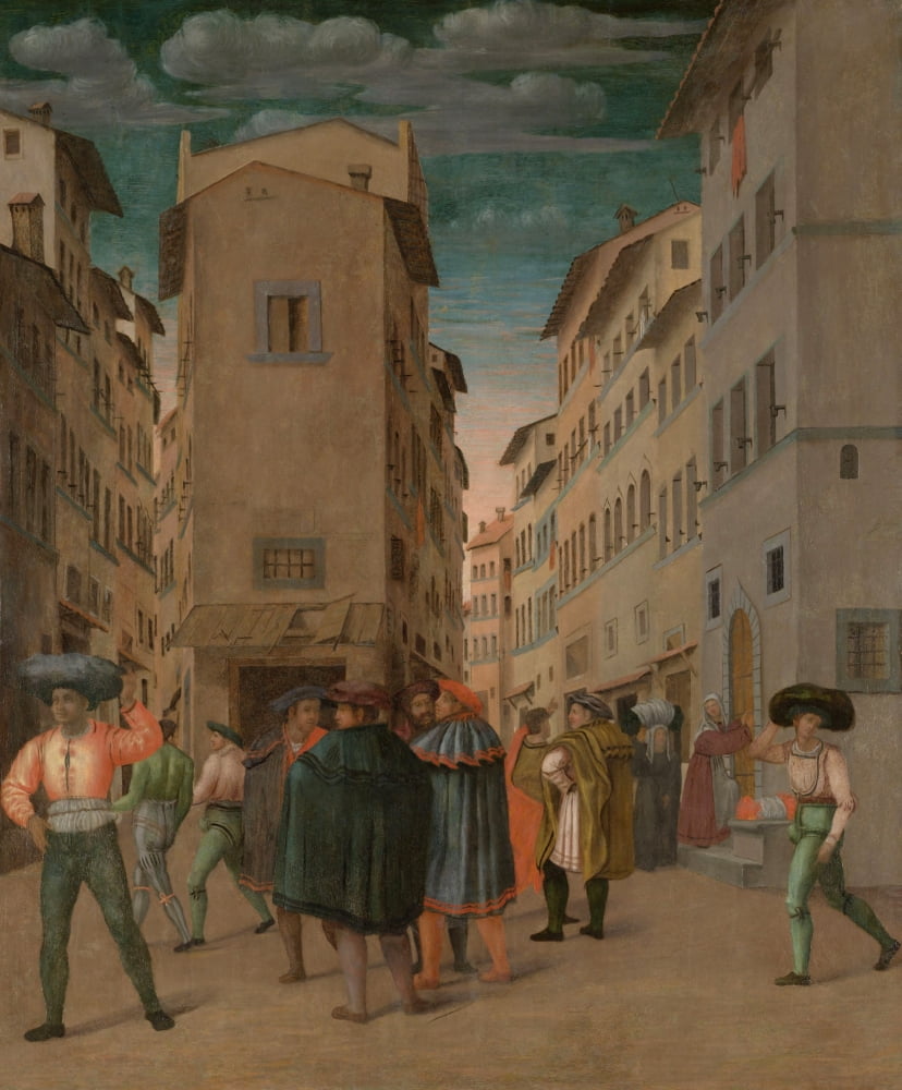 Florentine Street Scene With Twelve Figures (Sheltering The Traveler Canvas Art - (24 x 36)