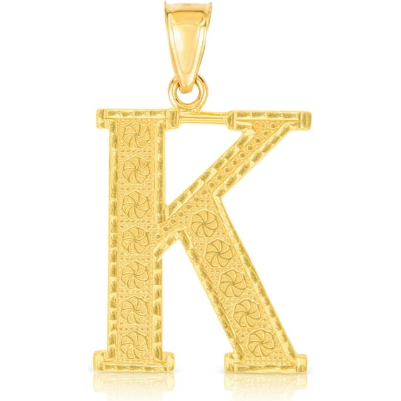 Floreo 10k Yellow Gold 0.7" Textured Block Letter Initial A-Z Alphabet Charm Pendant with Optional Chain Necklace