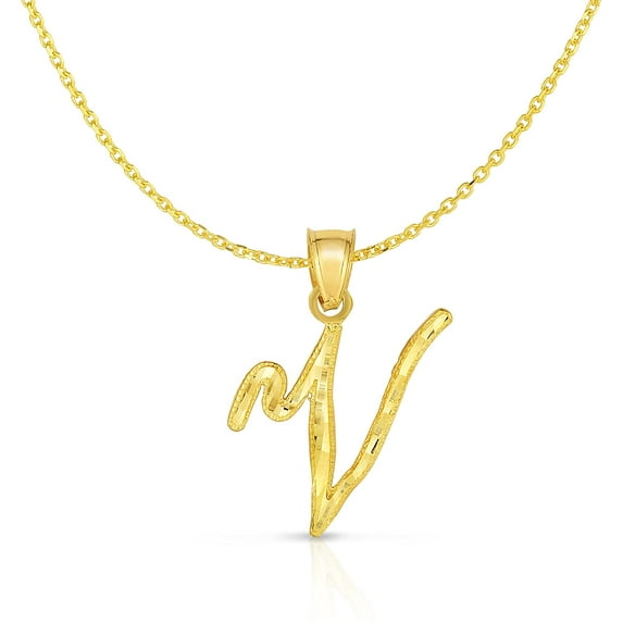 Floreo 10K Yellow Gold Cursive Letter Charm Pendant A-Z Personalized Script Alphabet Initial Name with optional 18 Inch Necklace