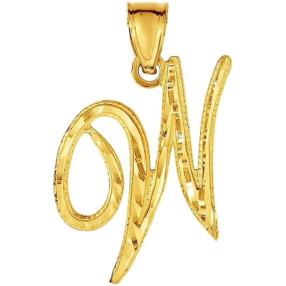 Floreo 10K Yellow Gold Cursive Letter Charm Pendant A-Z Personalized Script Alphabet Initial Name with optional 18 Inch Necklace