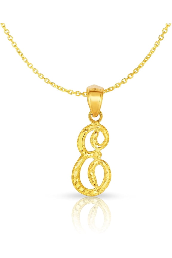 10K Yellow Gold Cursive Letter Charm Pendant A-Z Personalized Script Alphabet Initial Name with optional 18 Inch Necklace