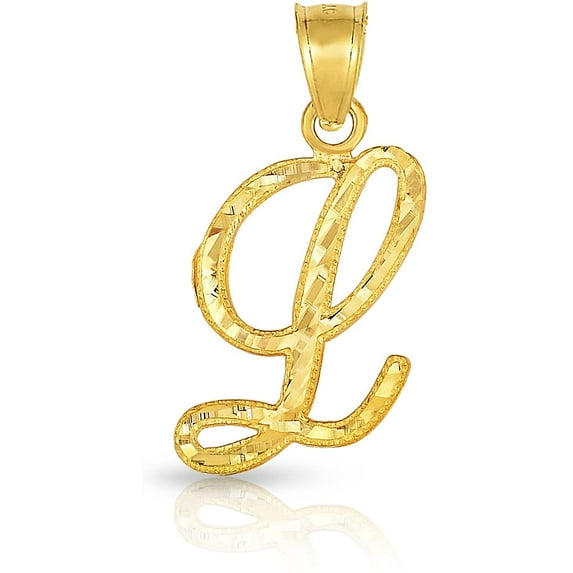 Floreo 10K Yellow Gold Cursive Letter Charm Pendant A-Z Personalized Script Alphabet Initial Name with optional 18 Inch Necklace