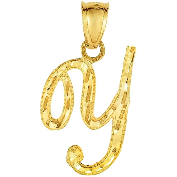 Floreo 10K Yellow Gold Cursive Letter Charm Pendant A-Z Personalized Script Alphabet Initial Name with optional 18 Inch Necklace