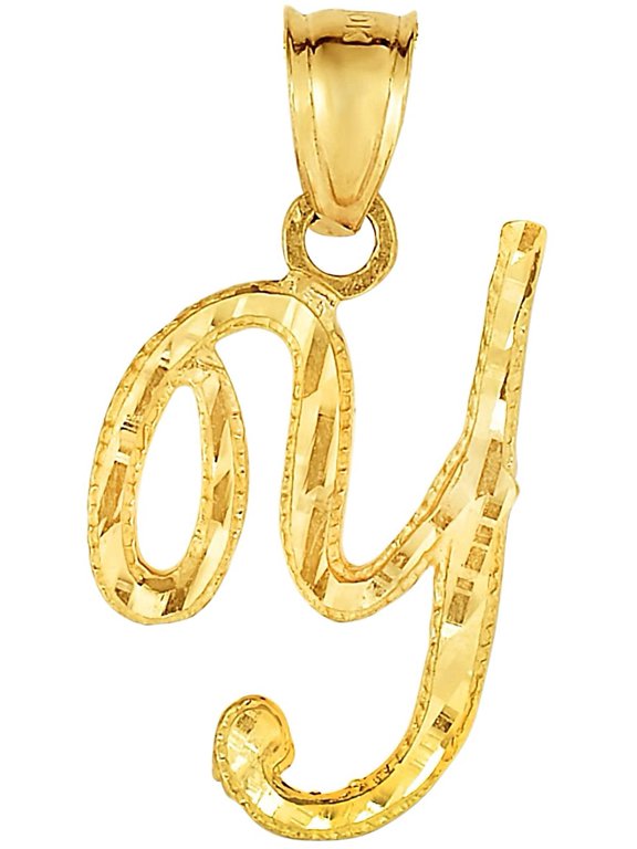 10K Yellow Gold Cursive Letter Charm Pendant A-Z Personalized Script Alphabet Initial Name with optional 18 Inch Necklace