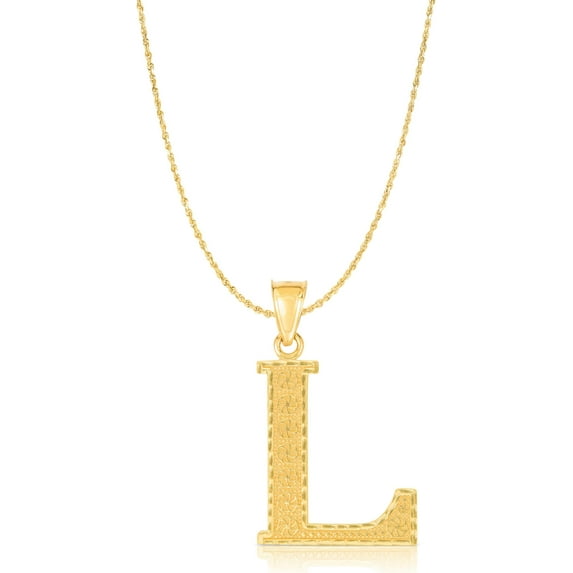 Floreo 10k Yellow Gold 1" Extra Large Textured Block Letter Initial A-Z Alphabet Charm Pendant with Optional Chain Necklace