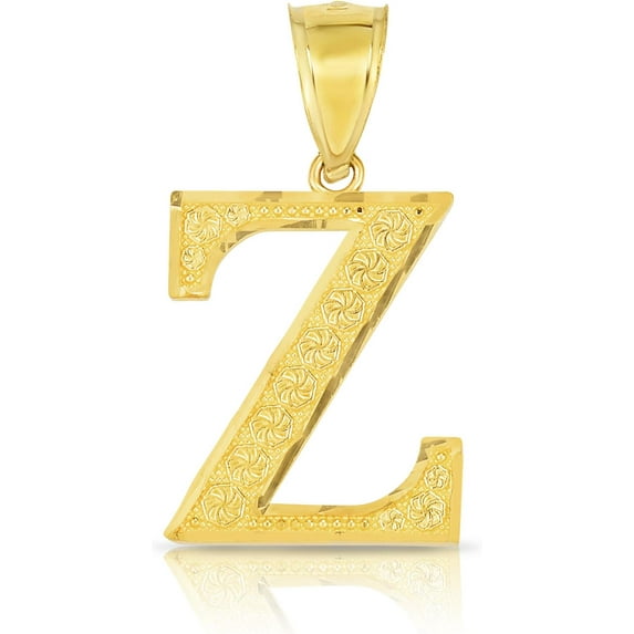 Floreo 10k Yellow Gold 1" Extra Large Textured Block Letter Initial A-Z Alphabet Charm Pendant with Optional Chain Necklace