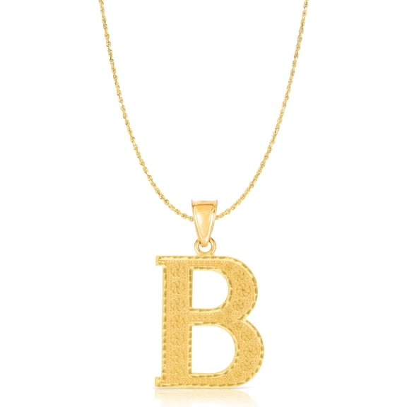 Floreo 10k Yellow Gold 1" Extra Large Textured Block Letter Initial A-Z Alphabet Charm Pendant with Optional Chain Necklace