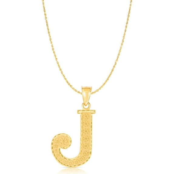 Floreo 10k Yellow Gold 1" Extra Large Textured Block Letter Initial A-Z Alphabet Charm Pendant with Optional Chain Necklace