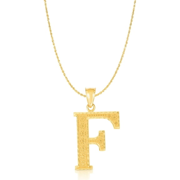 Floreo 10k Yellow Gold 1" Extra Large Textured Block Letter Initial A-Z Alphabet Charm Pendant with Optional Chain Necklace